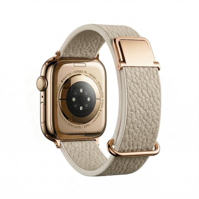Lychee Pattern Leather Strap with Magnetic Snap for Apple S11, Huawei, and Xiaomi Watches 22mm