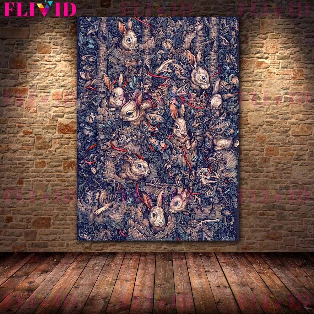 Skeletons,Flowers & Mysterious Animals Vintage Wall Art Canvas Painting Bat Opossum,Astrology Moon Stars Planets Poster Print No Frame