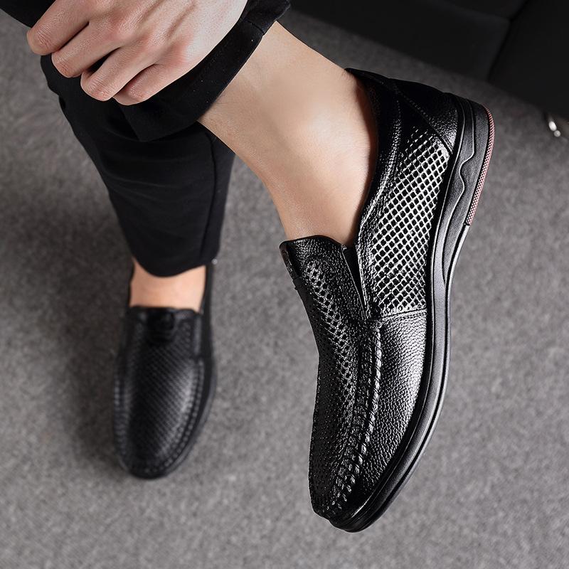 Men's Shoes Large Size Breathable Hollow Youth Shoes Business Casual Non-slip Doudou Shoes Soft Sole Wear-resistant Solid Color Dress