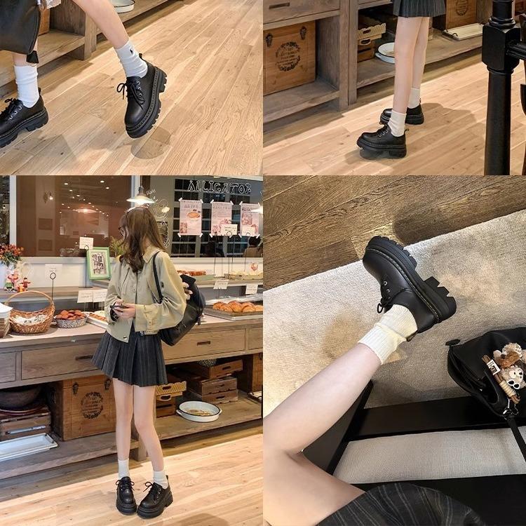 Full cowhide Su Yinyin little Martin lace-up thick-soled heightening casual Dr. Derby small leather shoes for women, genuine leather loafers for women