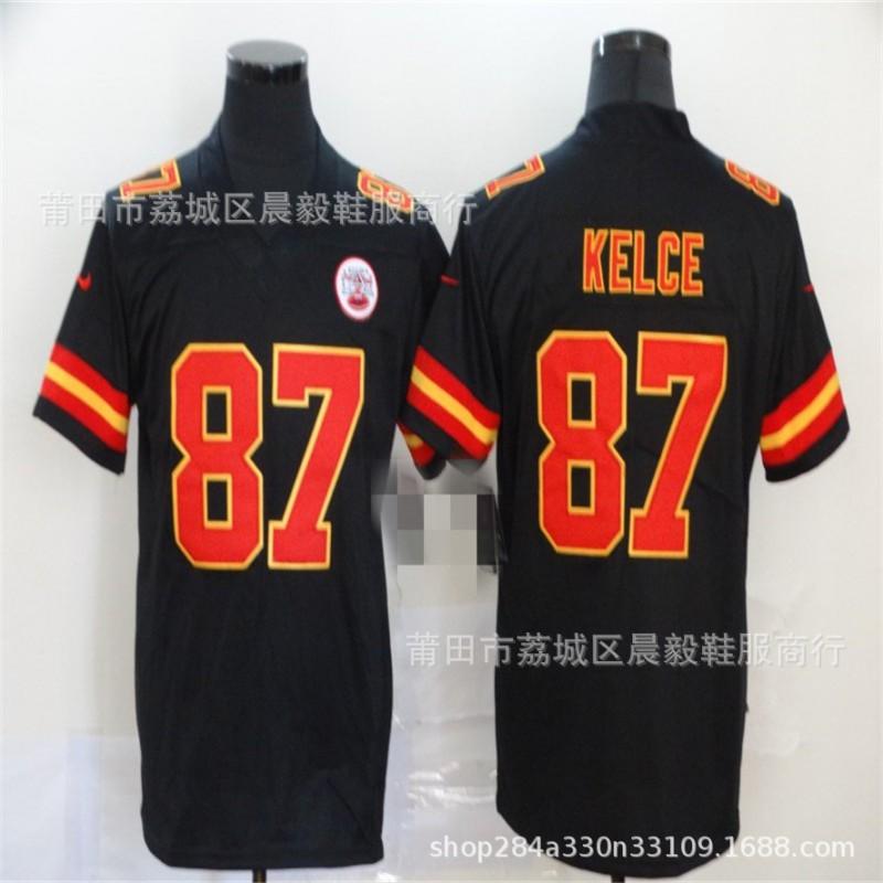 Kansas City Chiefs NFL Koszulka Piłkarska Mahomes 15 Kelce 87 Haftowana Bawełniana Męska Koszulka Sportowa Drużynowa