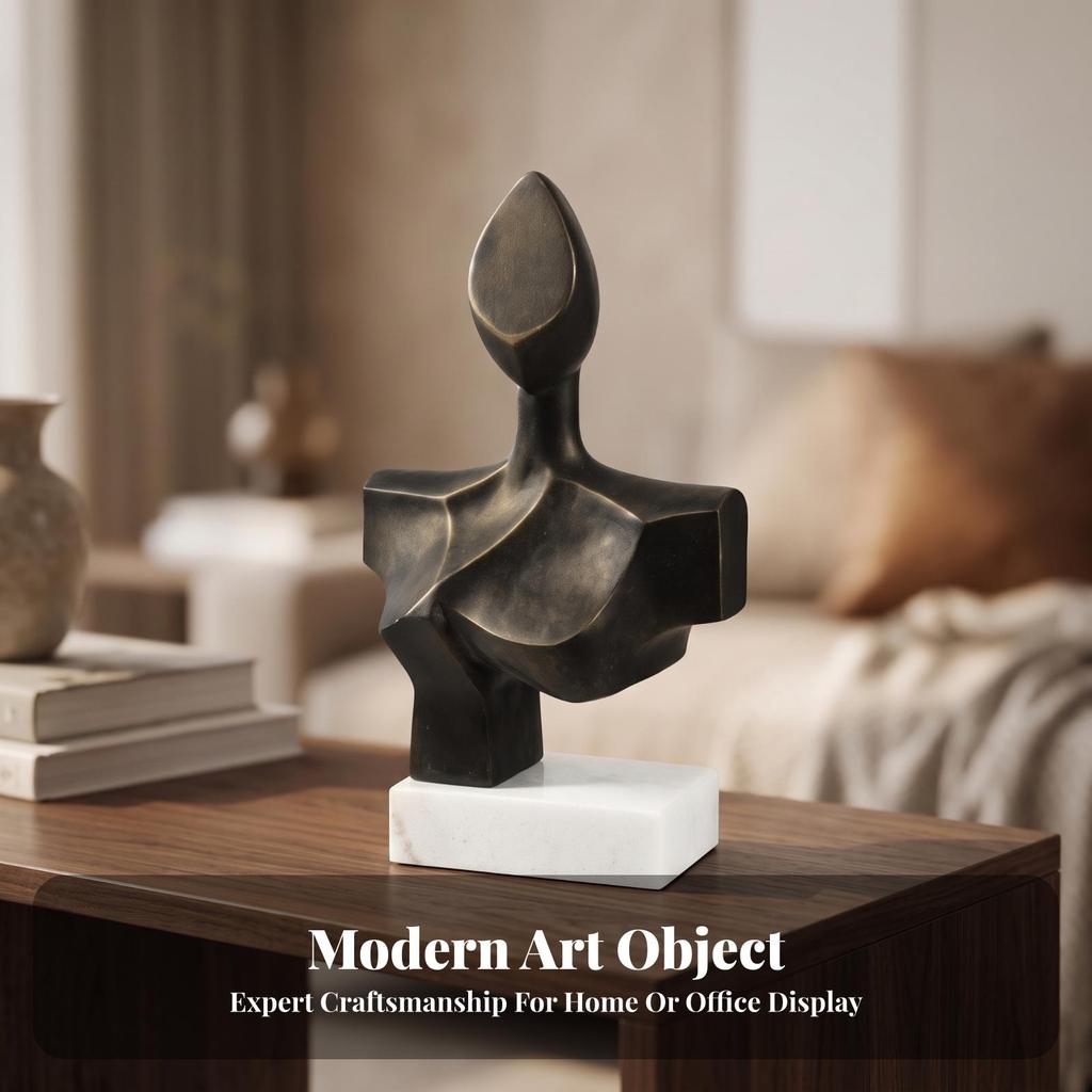 Torso Sculpture with Marble Base Modern Decorative Object Antiqued for Bookshelf