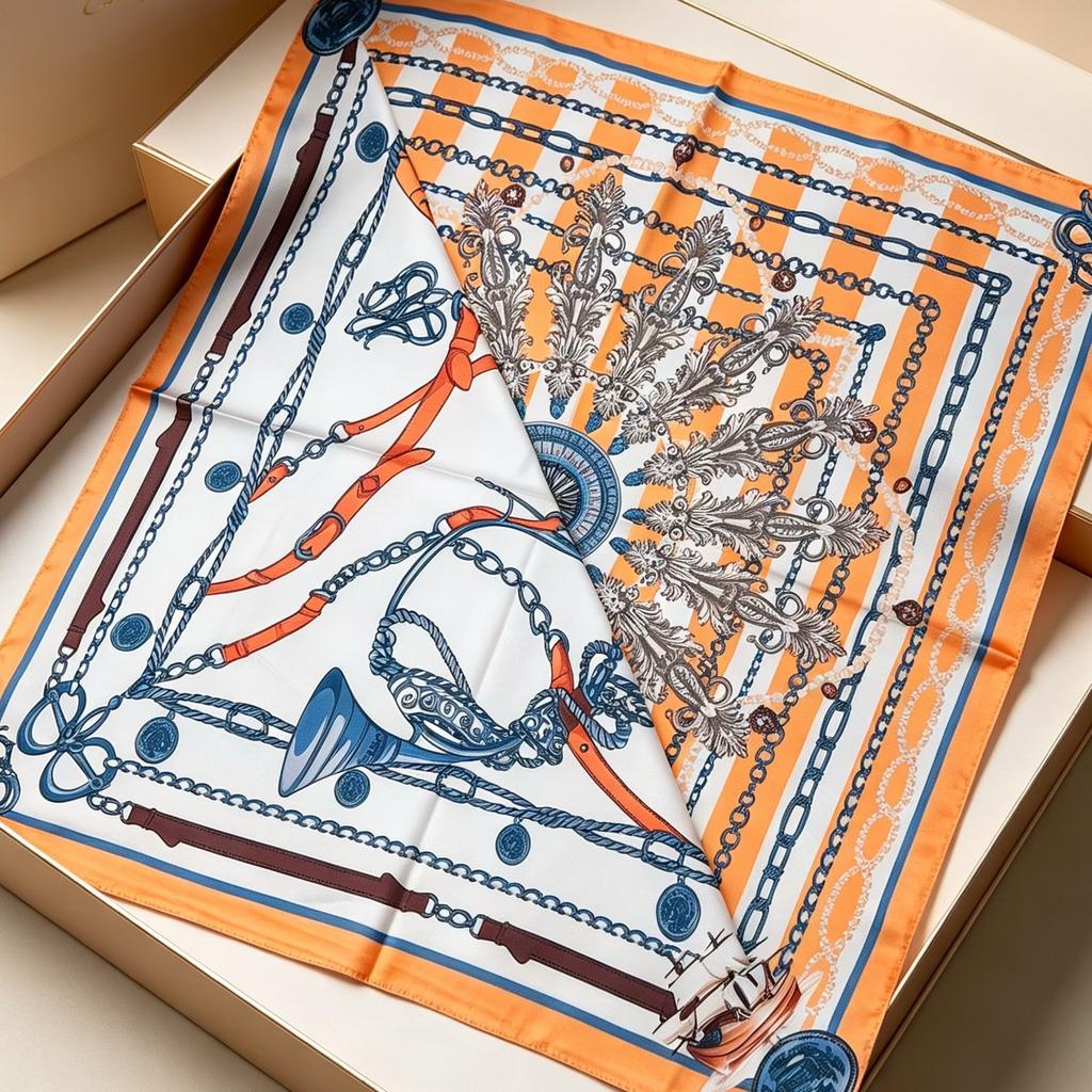 Fresh oil painting style printing silk scarf simulation silk square scarf shawl versatile neck small square scarf headscarf scarf scarf