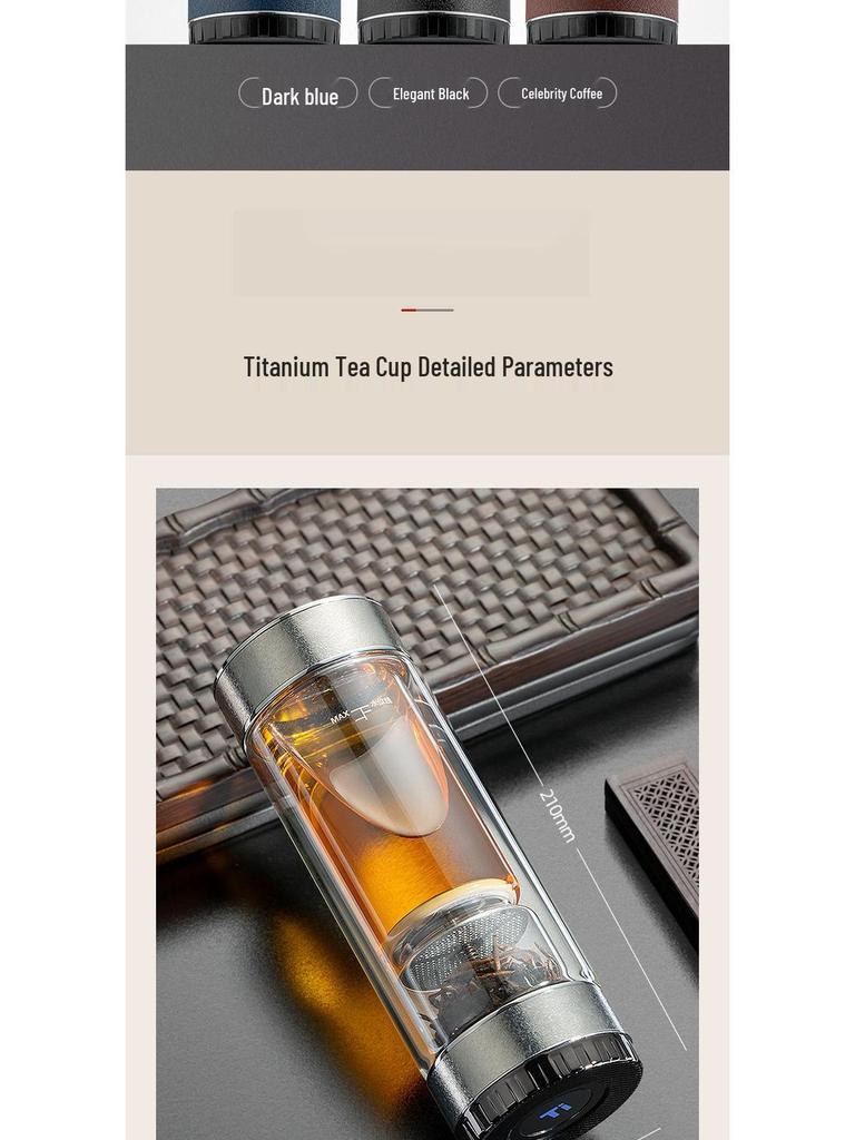 Exquisite Men's Double-Layer Titanium Insulated Tea and Water Separation Cup – Thickened, Anti-Scald, Luxury Gift