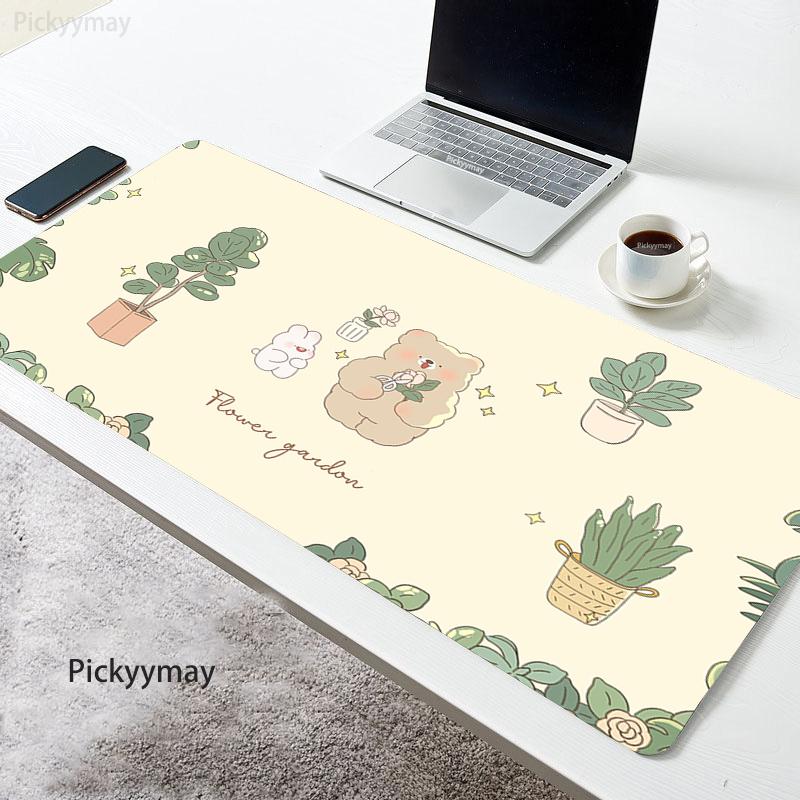 Pink Flower Mouse Pad Kawaii Rabbit Mousepad Computer Masuepad Keyboard Large Desk Mat Office PC Table Deskmat x Deskpad