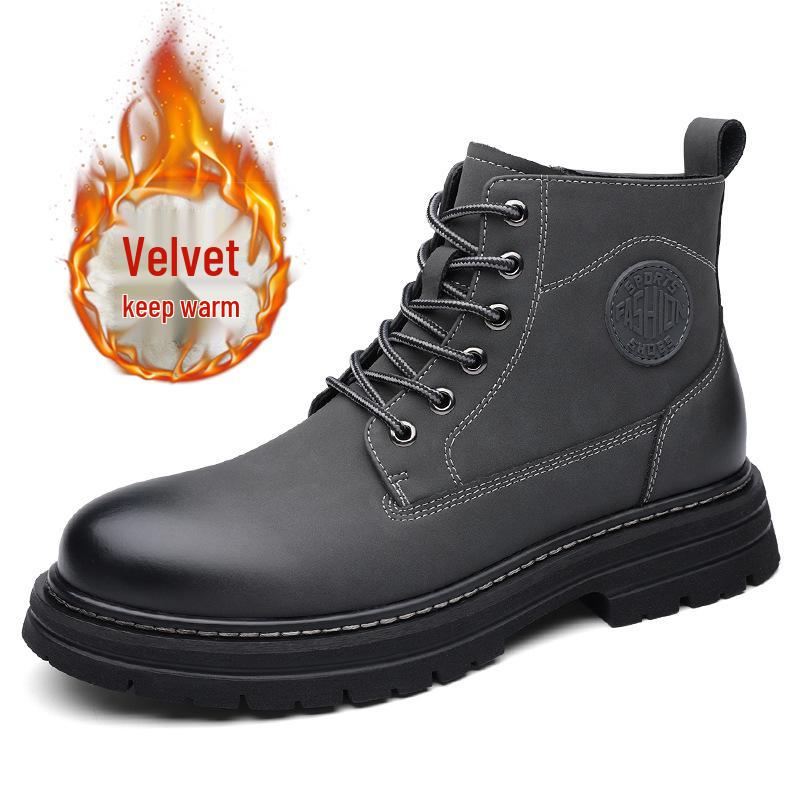 Męskie skórzane buty Martin typu high-top na jesień/zimę 2025: Codzienne, Modne, Przecierane Kolorem, Zwiększające Wysokość Buty Motocyklowe i Robocze