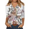V-neck 3D Flower Pattern Printed Top Fashionable Casual Long Sleeved Women's T-shirts