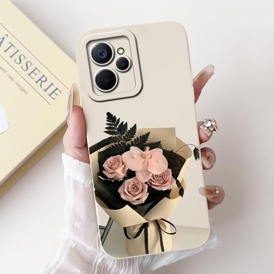 For Realme 9i Case Cool Fashion Flower Marble Sunset Soft Liquid Silicone Lens Protective Cover For Realme 9i 5G Realme9i Bumper