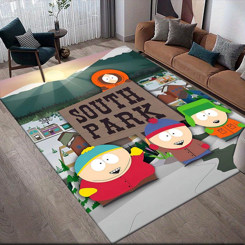 South Park Flannel Printed Carpet, Home Sofa Decoration for Living Room & Bedroom, Non‑Slip Play Flannel Floor Mat for Game Room