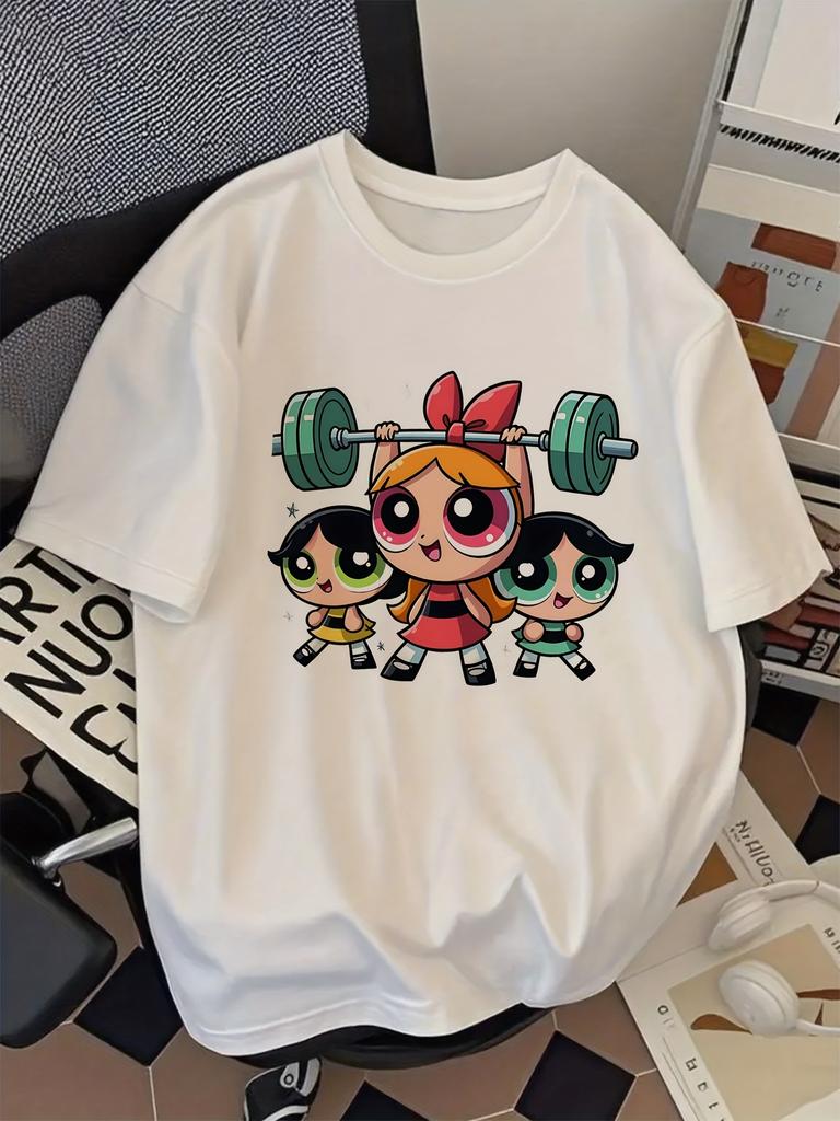 Mädchen Super Kraftvolles Bluse Training Harajuku Kurzarm Lässig Damen T-Shirt Kleidung Street Tops T-Shirts Ästhetische Kleidung