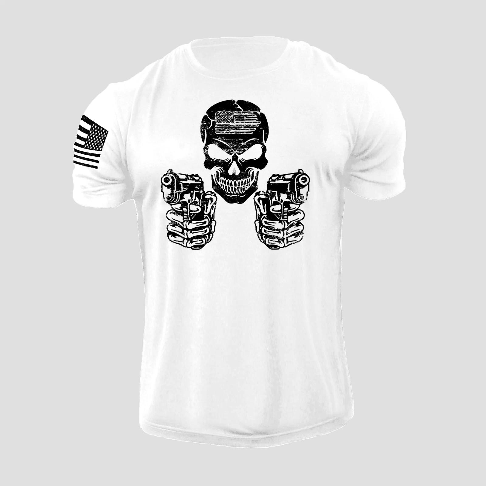 Men s Skull Gun USA Flag T Shirt American Patriotic 100% Cotton Distressed Tee S разноцветный
