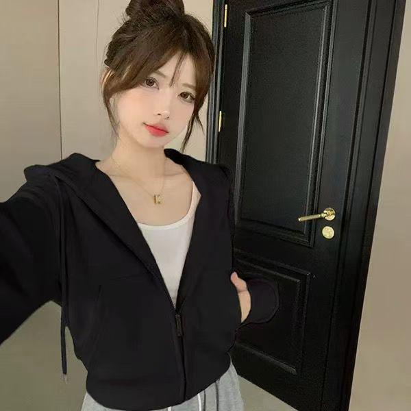 Korean Style Women's Hooded Cardigan Sweatshirt - Autumn & Winter, Loose Fit, Zipper, Lazy Style