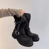 Thick-soled Martin boots women's winter new retro thick-heeled locomotive boots fleece medium boots western suede short boots
