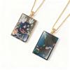 Double-sided Titanium Steel Pendant with Real Gold Plated Gau Box, Hand-painted Green Tara and Wealth Thangka.