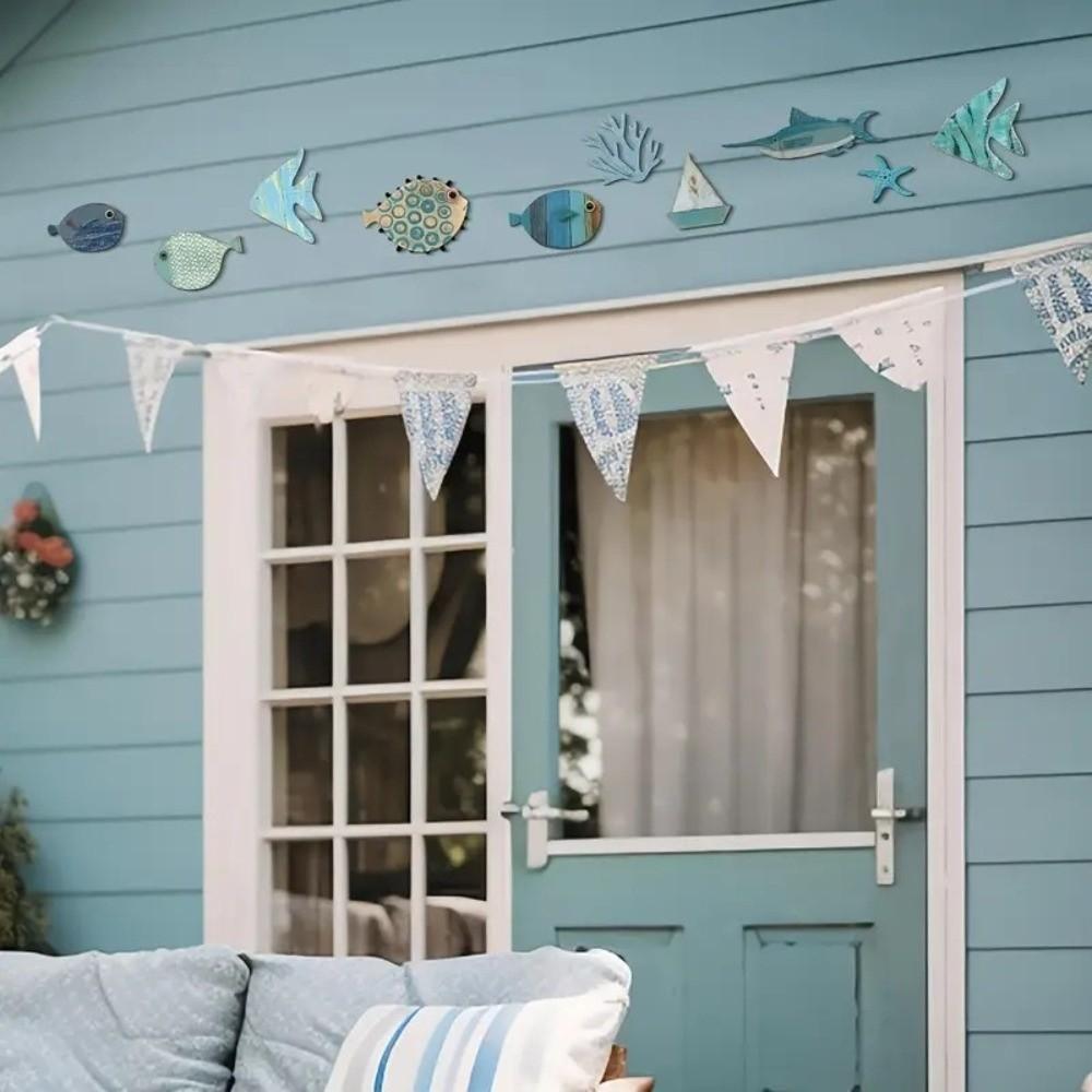 10Pcs Wall Art Wooden Decorations Retro Fish Wall Decor  Bedroom Home Decorations