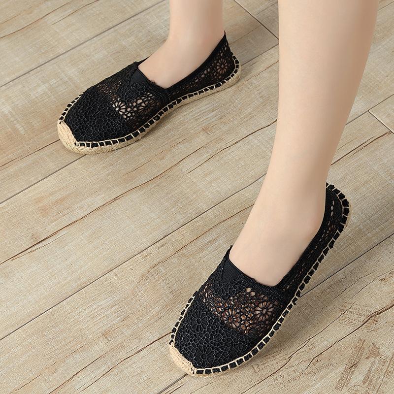 Hollow Women'S Fisherman Shoes Women'S Casual Little White Shoes Hollow Cloth Canvas Shoes Hemp Bottom Straw Fisherman Shoes Wholesale