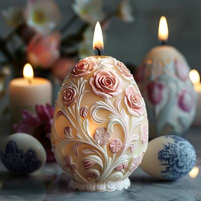 New 3D Tulip Flower Relief Egg Candle Silicone Mold Rattan Rose Peony Flowers Candle Mould Easter Relief Eggs Resin Gypsum Molds