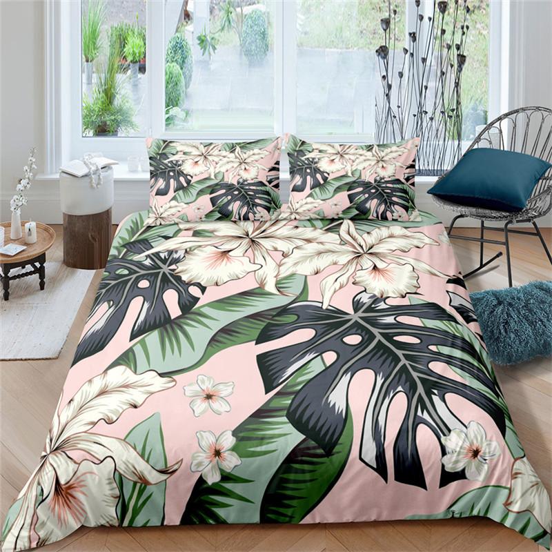 Dandelion Duvet Cover Microfiber Tropical Monstera Leaves Flowers Bedding Collection Queen 3D Print Daisy Floral Comforter Cover Decor