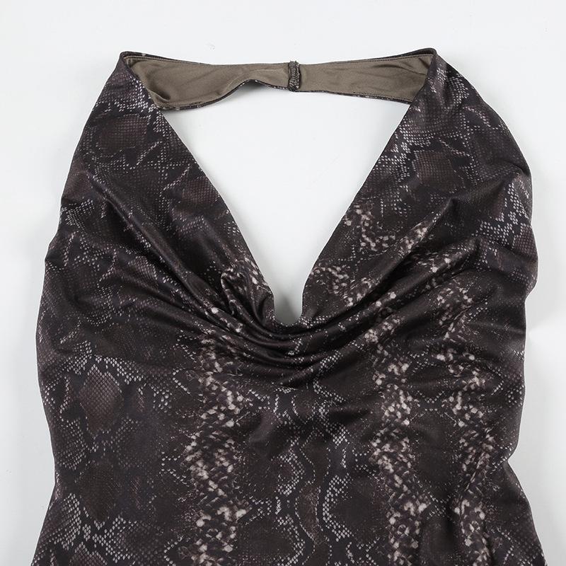 European & American Sexy Animal Print Halter Neck Bodycon Dress