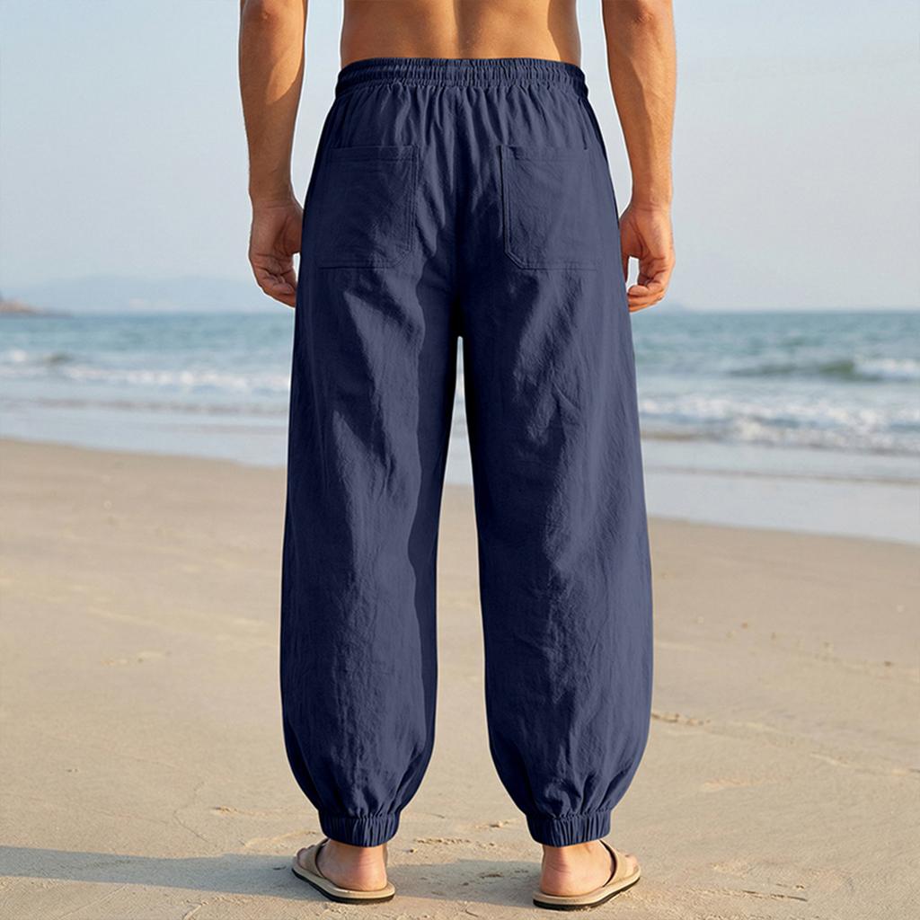 Men's Cotton-Linen Summer Straight-Leg -Color Casual Trousers