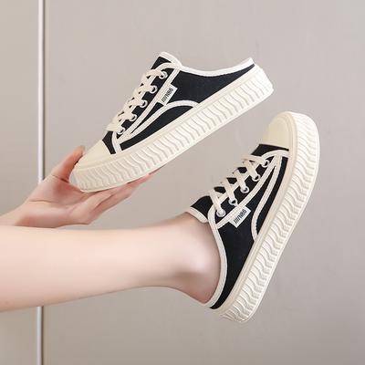 Schwangere Baotou Halbschuhe Sommer Neue Fersenlose Sandalen Außenbekleidung Leinwand Board Schuhe