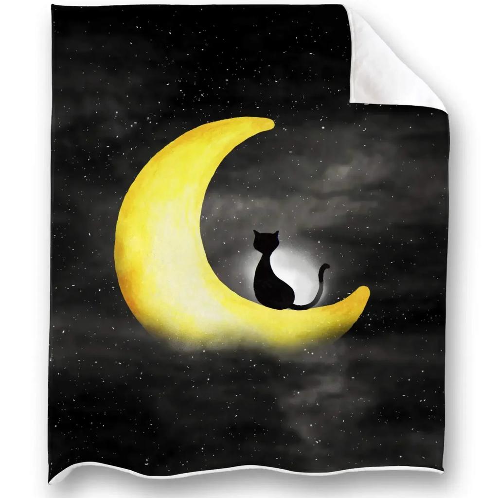Cute Black Cat with Yellow Eyes Soft Throw Blanket All Season Warm Blankets Lightweight Fuzzy Flannel Throw Blanket for Bed Sofa