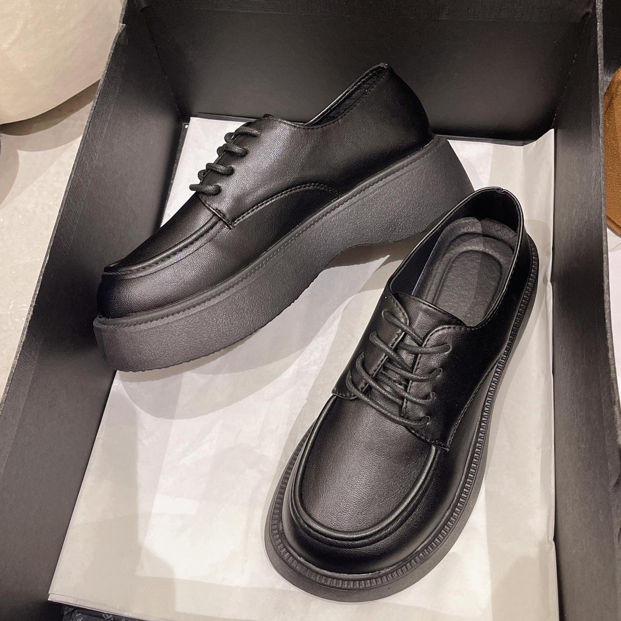 

Черные кожаные туфли с большой головой и маленькими носами, женская весна 2025, новые японские туфли jk, туфли на платформе в британском стиле 40 чёрный