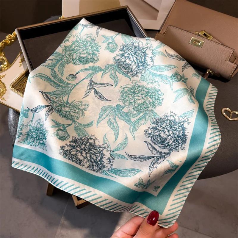 Neuer Satin-Haarschal Damen Taschentuchdruck Weibliches Kopfband Kleiner Halswärmer Hijab Dame Mädchen 70*70cm Quadratische Schals