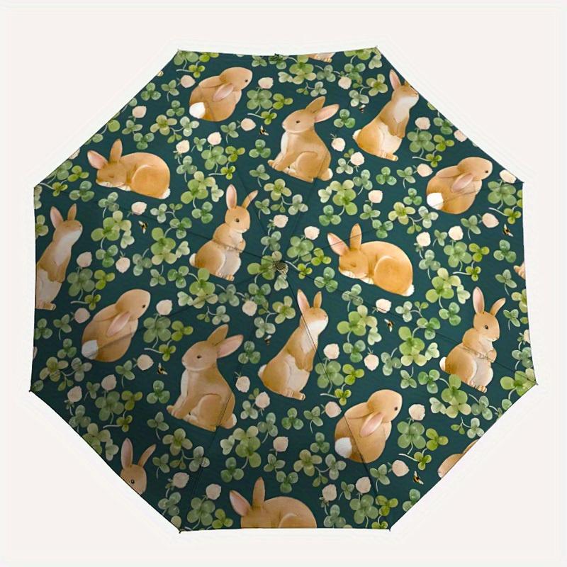

1pc Bunny Print Automatic Opening/closing umbrella, Reinforced 8-Rib Construction, Compact Travel Umbrella yy250808163