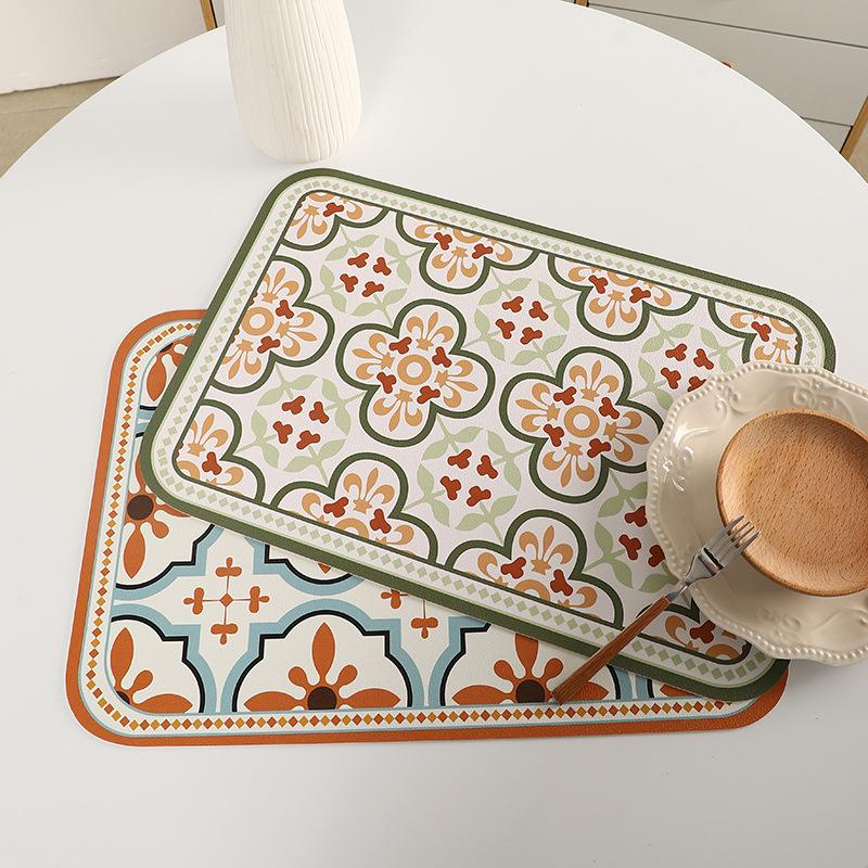 Vintage Leather Table Mat Simple Waterproof Oilproof Heat-Insulated PVC Placemat Plate Bowl Anti-hot Pad Light Luxury Room Decor