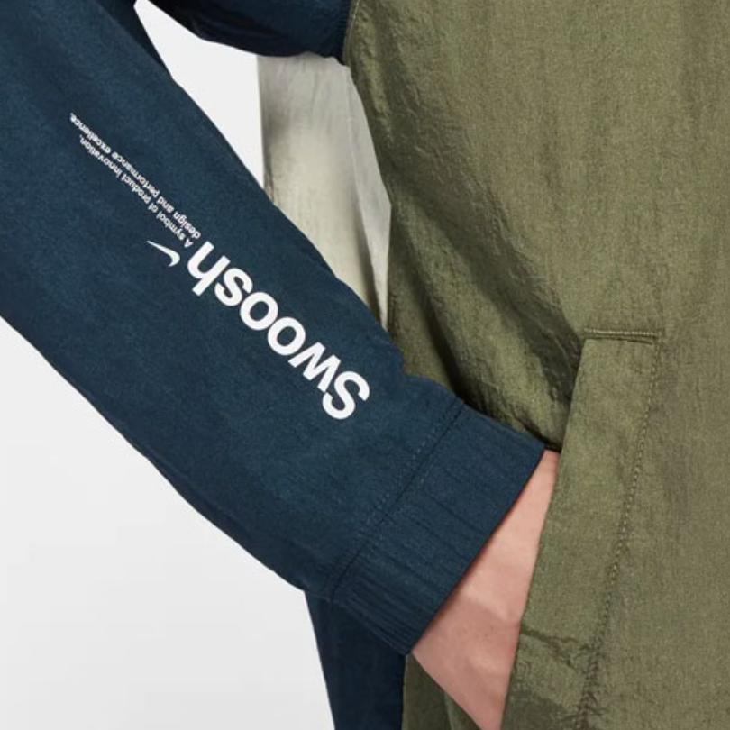 Nike Letter Logo Print Colorblock Hooded Jacket Men Jackets Olive-Green DX6311-222