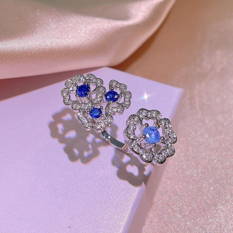 Simulated Spiky Sapphire Cut Ring Necklace Pendant Earring Set