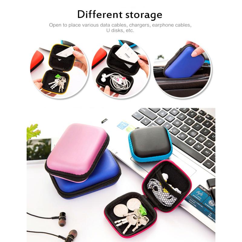 Hard Earphone Case Eva Leather Headphone Storage Bag Protective Usb Cable Organizer Portable Earbuds
