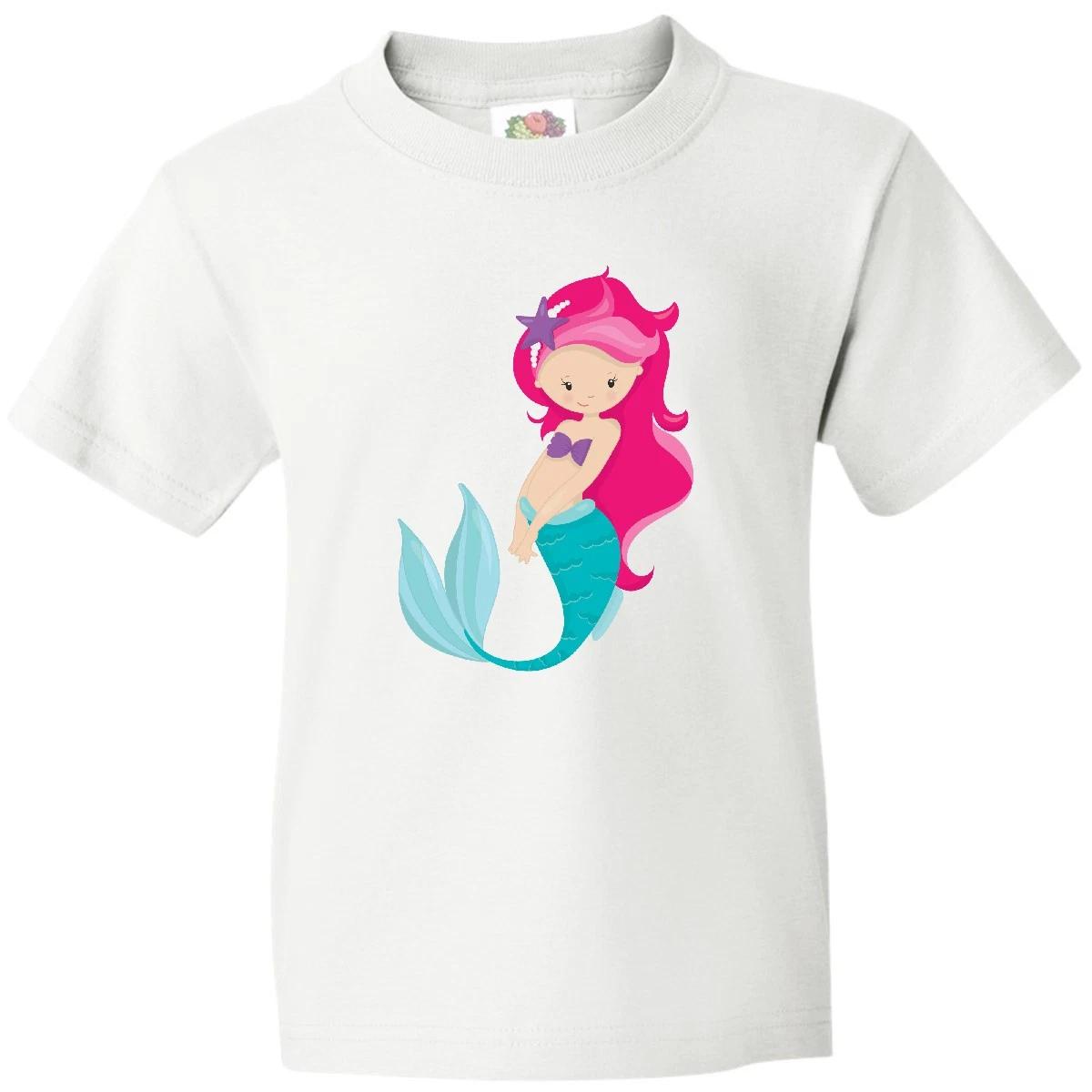 Inktastic Mermaid Youth T-Shirt Starfish Pink Hair Princess Little Tee Kids Teen 130