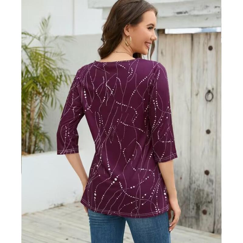 2024 Frühling und Herbst Neue Mode Rundhals Dreiviertelärmel Digital bedrucktes T-Shirt für Damen