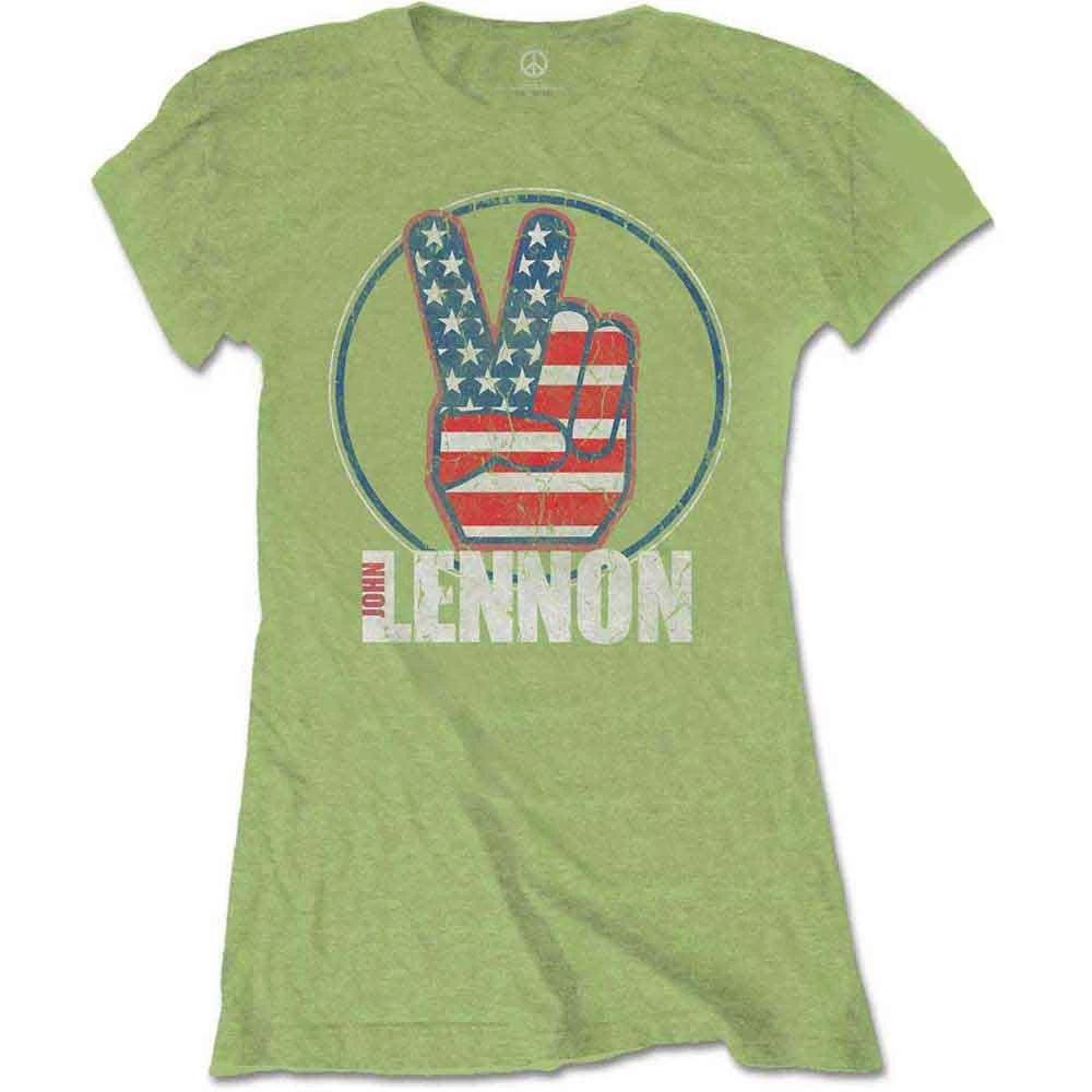 

Ladies John Lennon Peace Fingers Us Flag Official Womens T-Shirt Ladies- 2XL