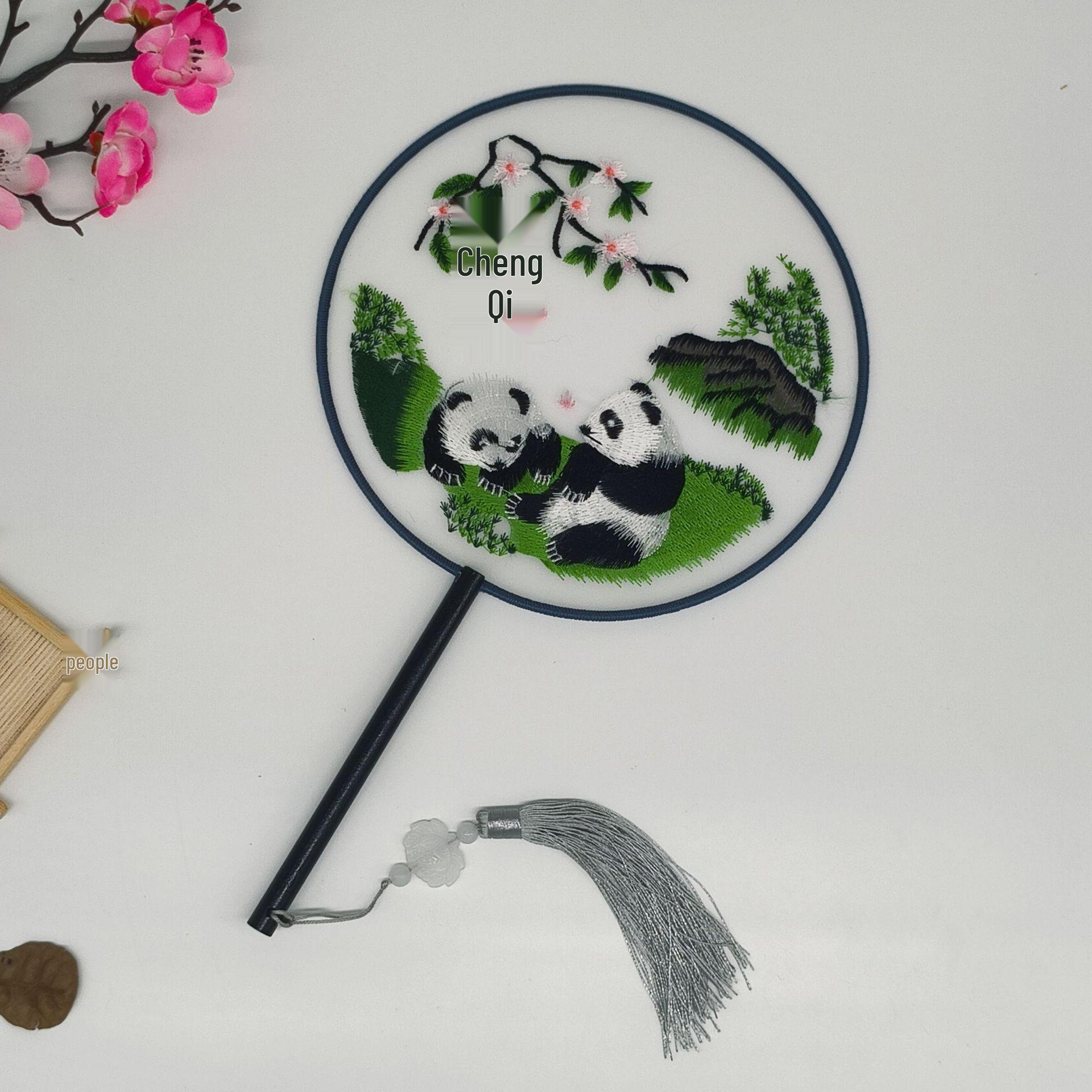 Chengdu Panda Theme Double-Sided Suzhou Embroidery Round Dance Fan