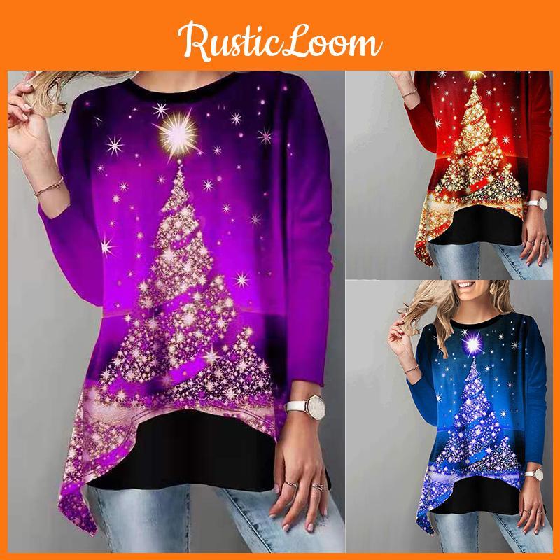 Stylish Women Christmas Tree Tops Long Sleeve Casual Xmas Pullover T Shirt Blouse