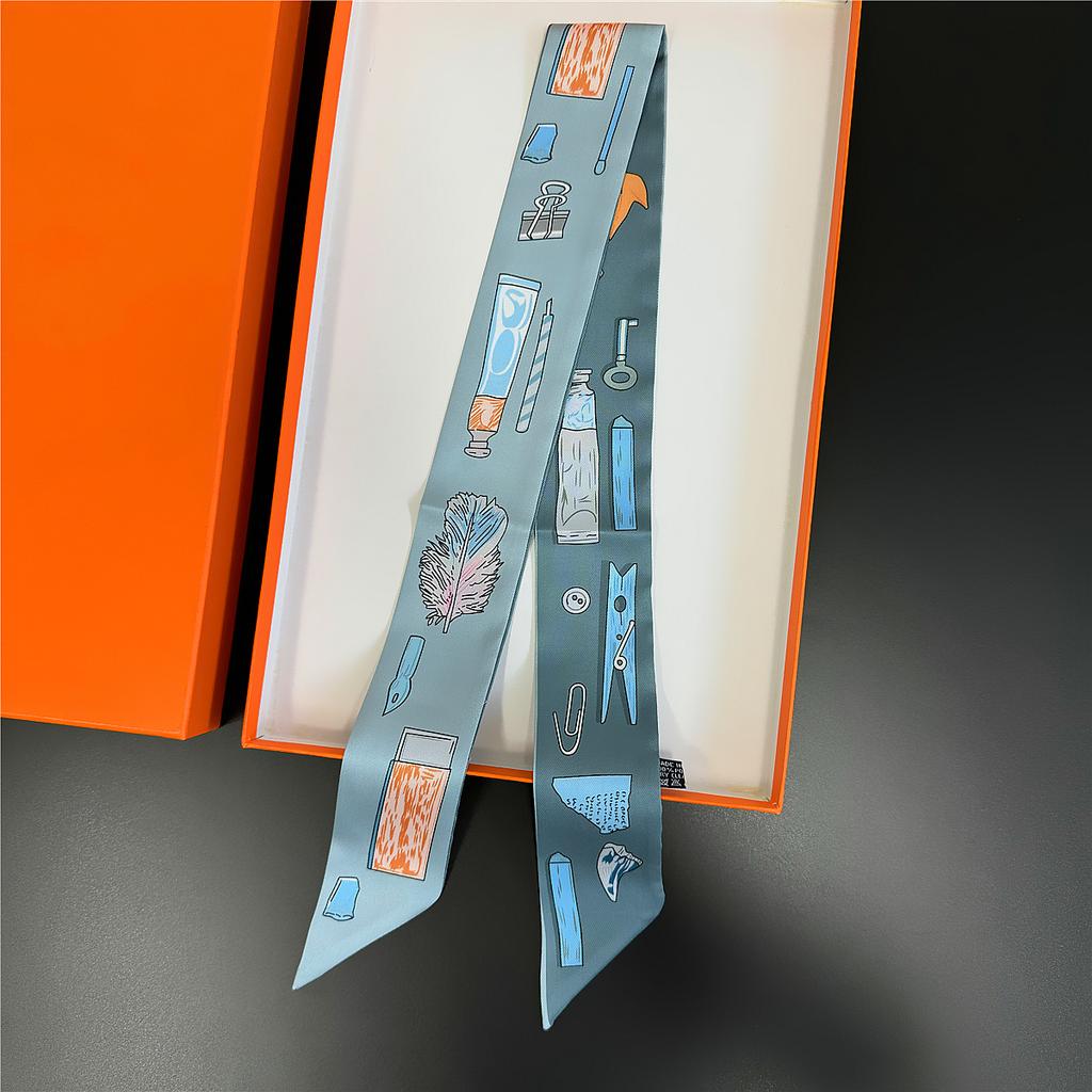 Gorgeous Saddle Twill Silk Scarf Women Fashion Scarf Luxury Skinny Bag Scarves Brand Design Foulard  Neckerchief Hair Headband