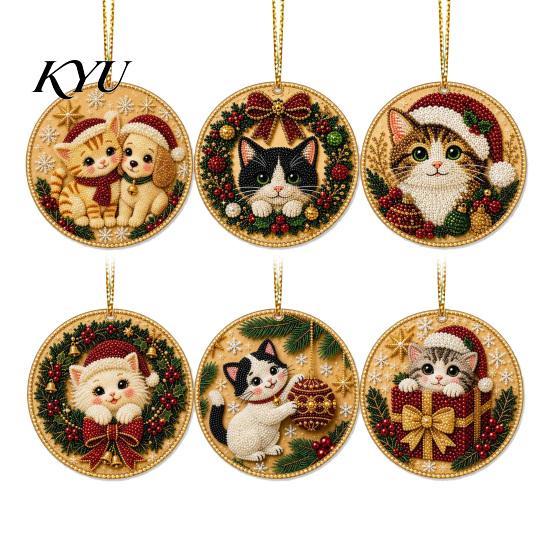 Acrylic Santa Hanging Ornaments 6 Pcs Christmas Pearl Art Ornaments, 2D Flat Holiday Tree Pendant, Decorations Effect Decoration for Home Wall
