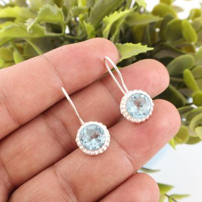 Brinco de Gema Topázio Azul Celeste, Joia Linda Feita à Mão, Joia de Prata de Lei Sólida 925, Brinco Boêmio Para Presente de Casamento