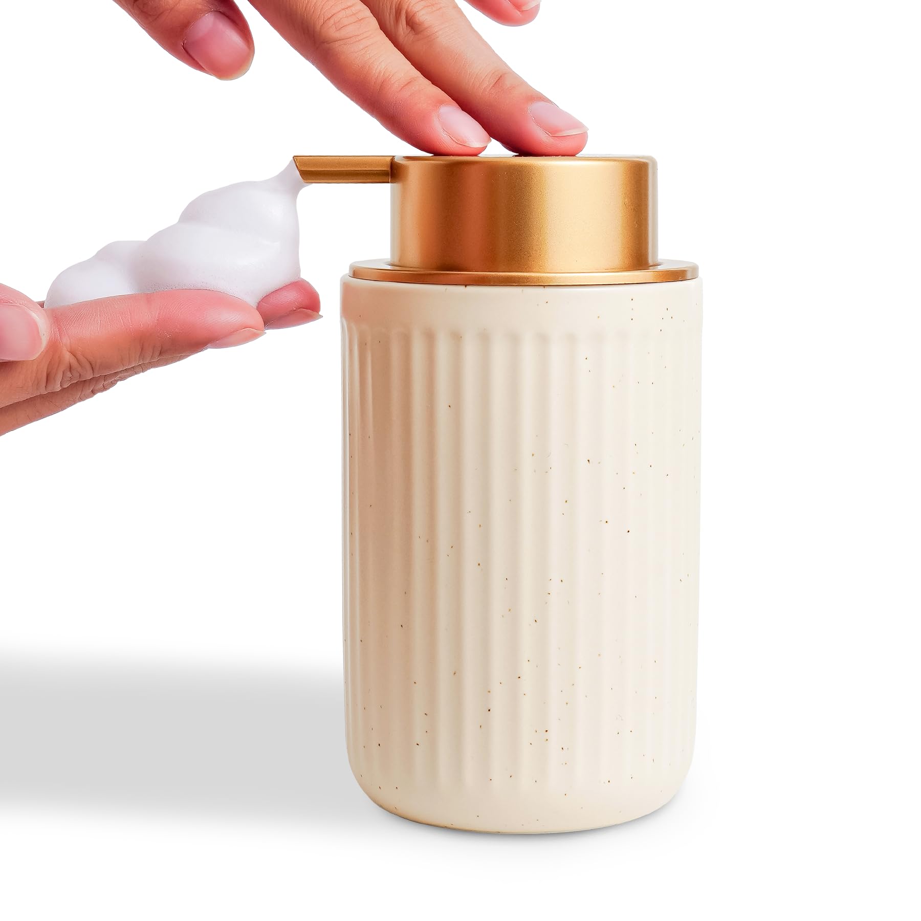 

LAZEENOOK Foaming Ceramic Hand Soap Dispenser with Soap Bottle Container, Stylish Manual Push-Type, Suitable for Kitchen, Bathroom, Toilet, and More