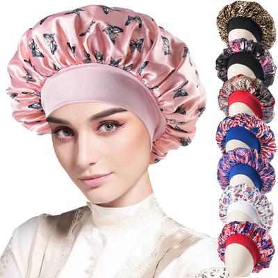 Printed Satin Sleep Cap Elastic Beauty Hat Hair Care Cap Imitation Silk Nightcap