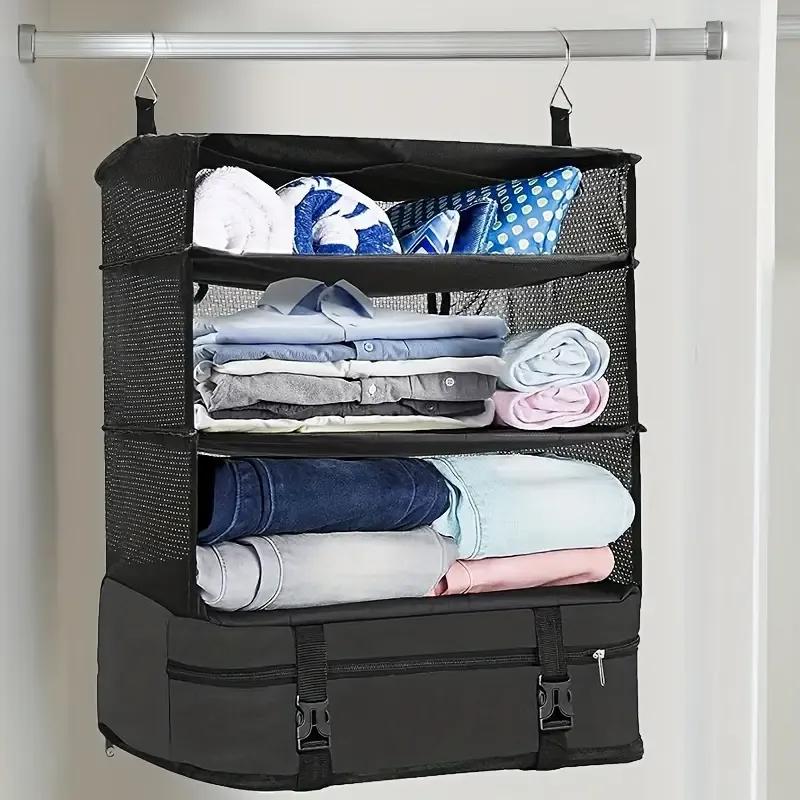Multifunctional Clothing Storage Bag RV Camper Three-Layer Foldable Travel Storage Box Hanging Organizer For Caravan Motorhome