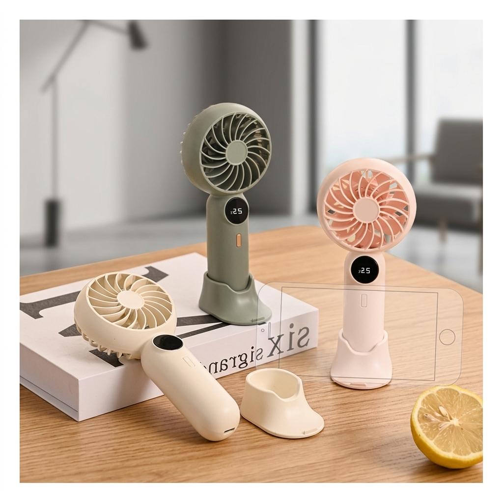 Quiet Foldable USB Rechargeable Portable Cooling Handheld Fan with 1200mAh Brushless Motor English for Outdoor & Car Use