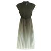 Stand Collar V-neck Flying Sleeve Elastic Waist Drawstring Summer Dress Gradient Color Pleated