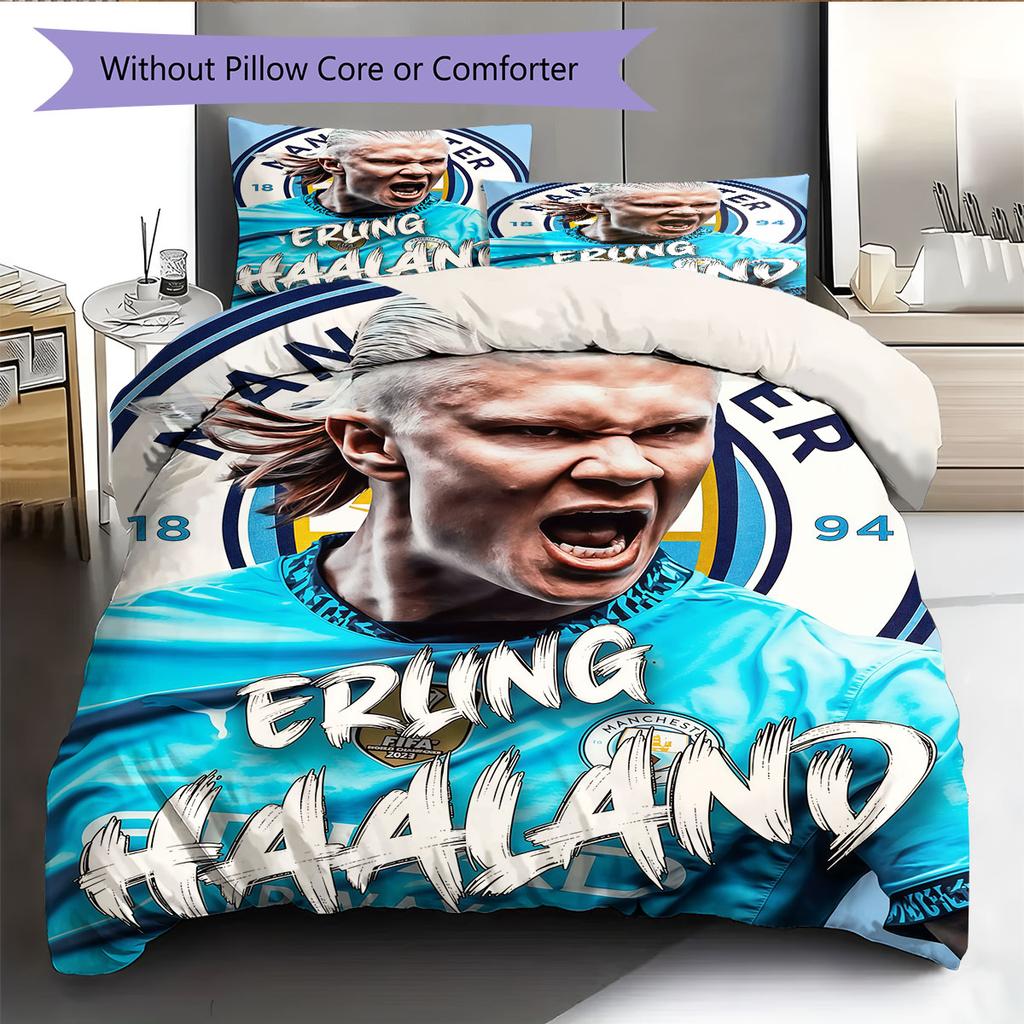 Set Copripiumino Trapuntato con Immagine di Erling Haaland Federe Decorazione per la Casa Regalo di Compleanno (1 * copripiumino + 2 * federa, senza nucleo)