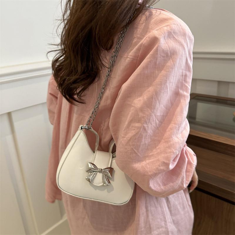 Fashionable 2024 Women's Shoulder Bag Adorable Bow Crescent Design Trendy