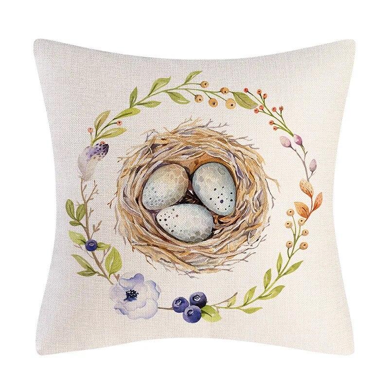 Kissenbezug mit Aufschrift „Frohe Ostern“, Hasen-Eier, bedruckt, Kaninchen-Kissenbezug, dekorativer Überwurf für Zuhause