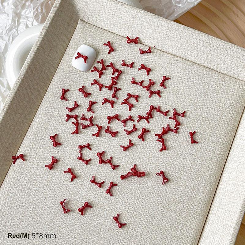 50Pcs Colorful Bow Nail Art Parts Charms Bulk Shiny Mini Resin Ribbon Nail Rhinestones Diy Summer Nail Art Decor Accessories